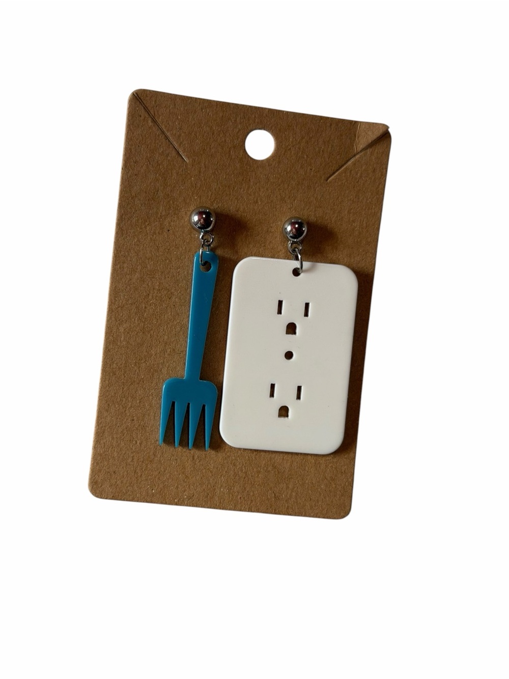 Teal Fork & White Outlet Novelty Earrings - Unbranded